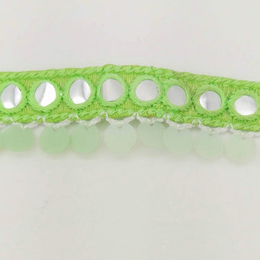 Green Fringe Trim With Mirrors And Sequins Tassels, Boho, Bohemian Trim
